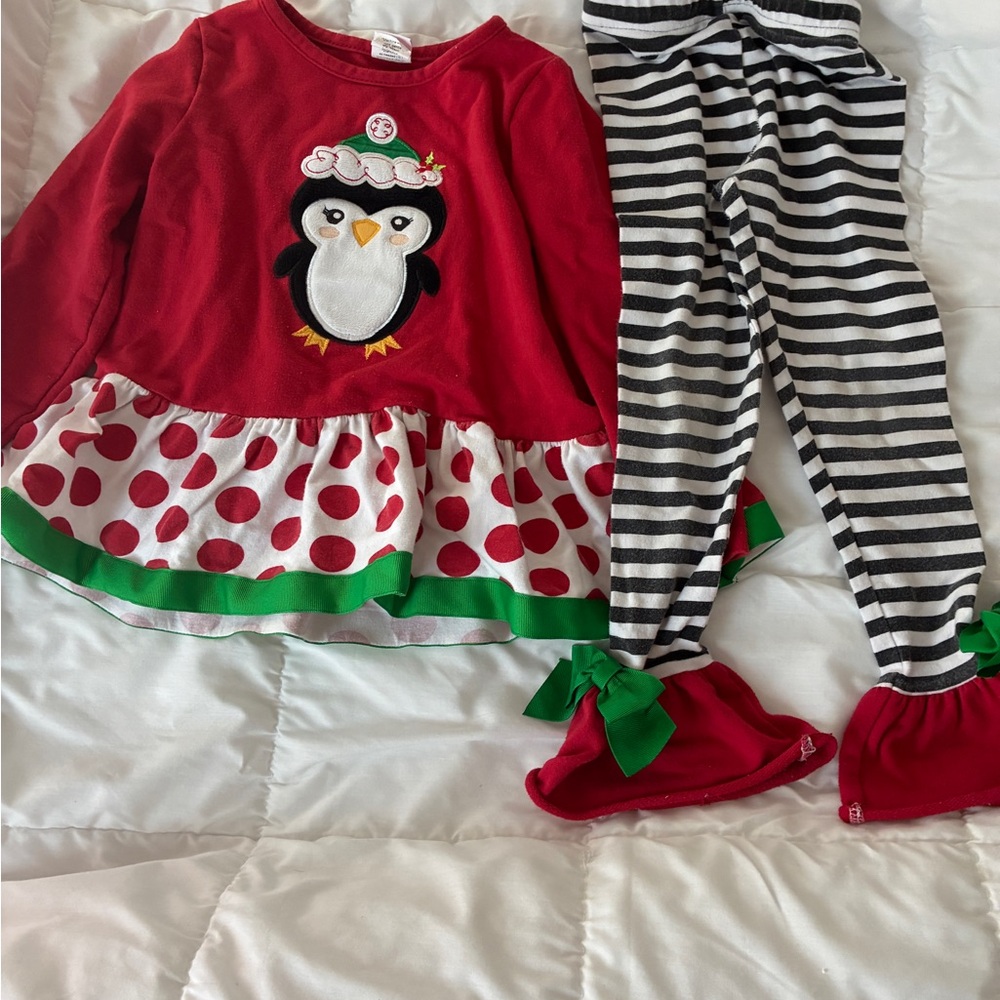 Charming Holiday Penguin Kids Set - Red and Black
